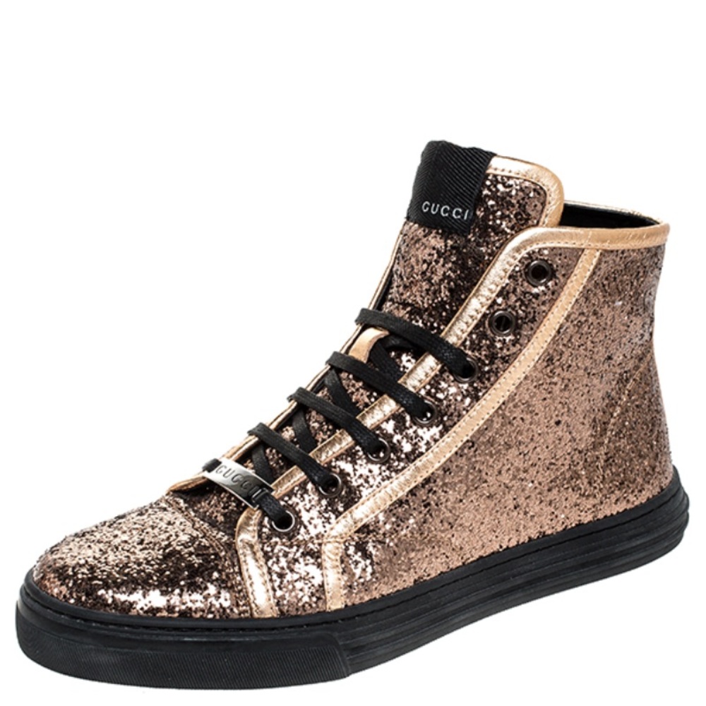 100% authentic Gucc Gold Glitter California High Top Sneakers Size 39